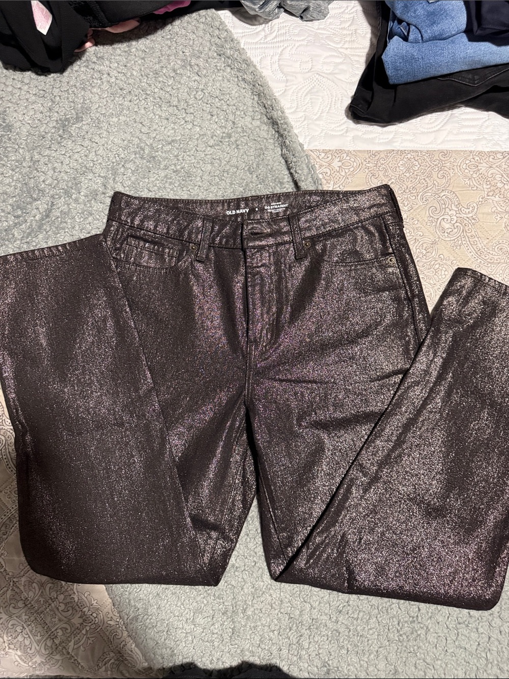 Old Navy Metallic Plum Straight Leg Jeans
